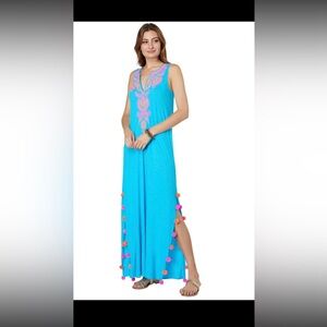 NWT Lilly Pulitzer Nolia Cover Up Turquoise oasis Dress with Pink Accents